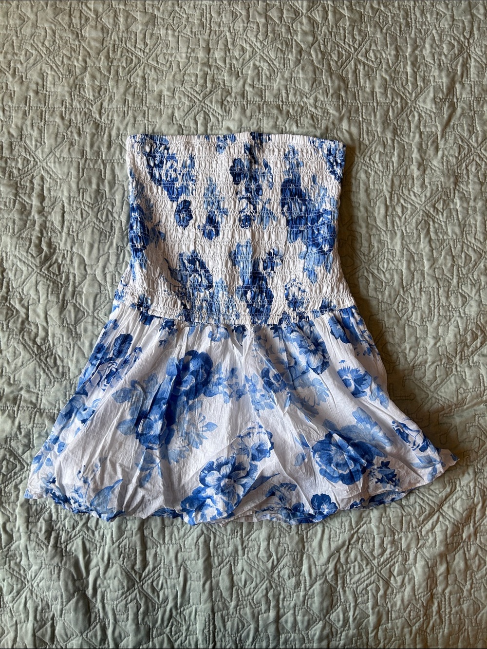Holster Blue Floral Smocked Strapless Women’s Dress